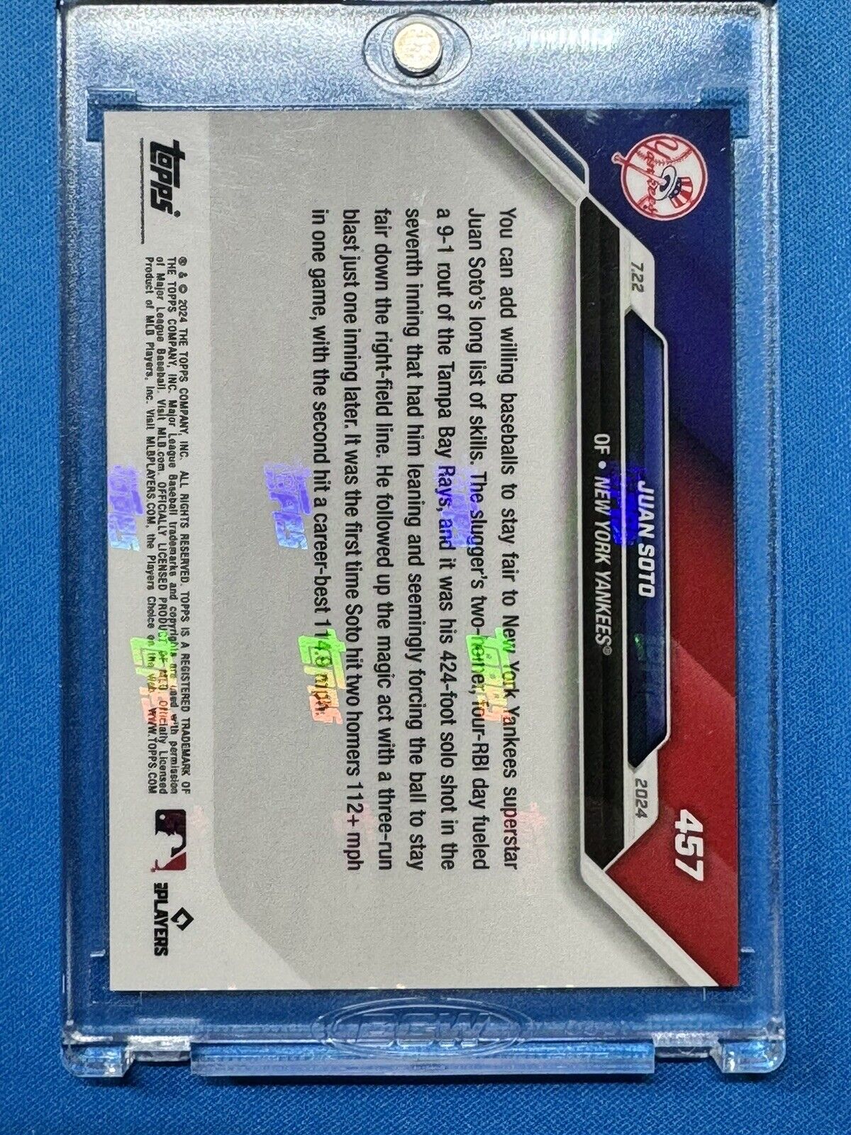 Juan Soto 2024 Topps MLB Now Card # 457 Blue New York Yankees SP 30/49