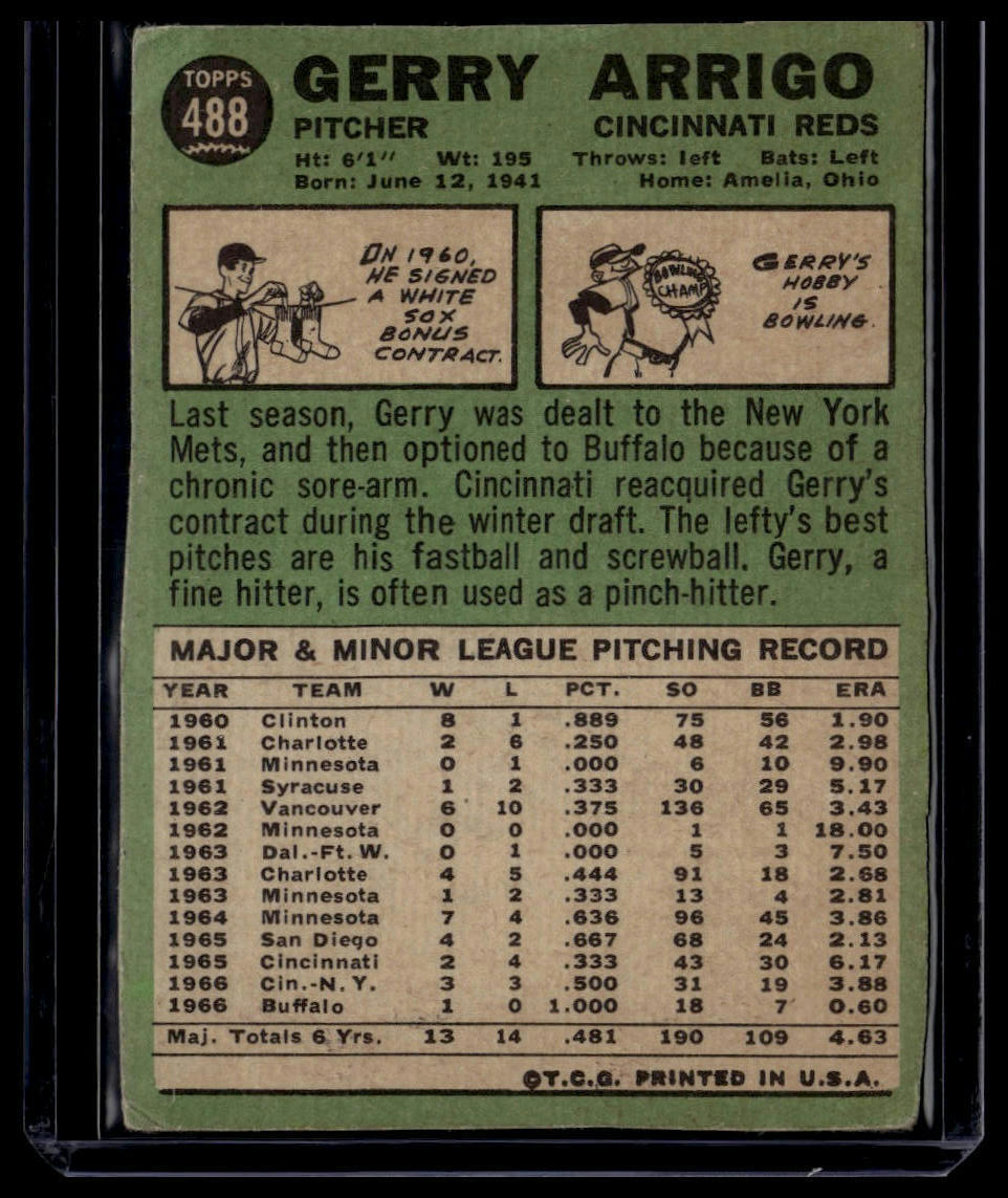 1967 Topps #488 Gerry Arrigo None