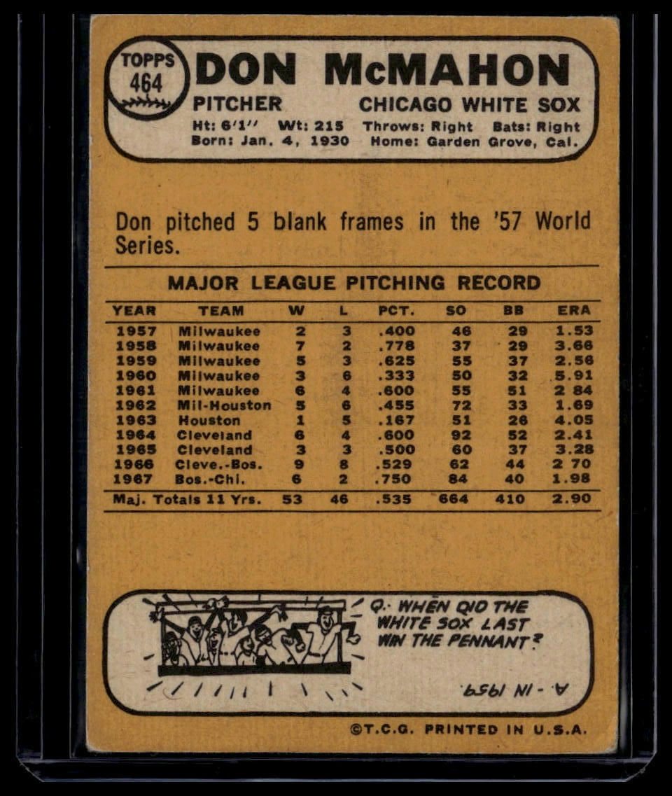 1968 Topps #464 Don McMahon None