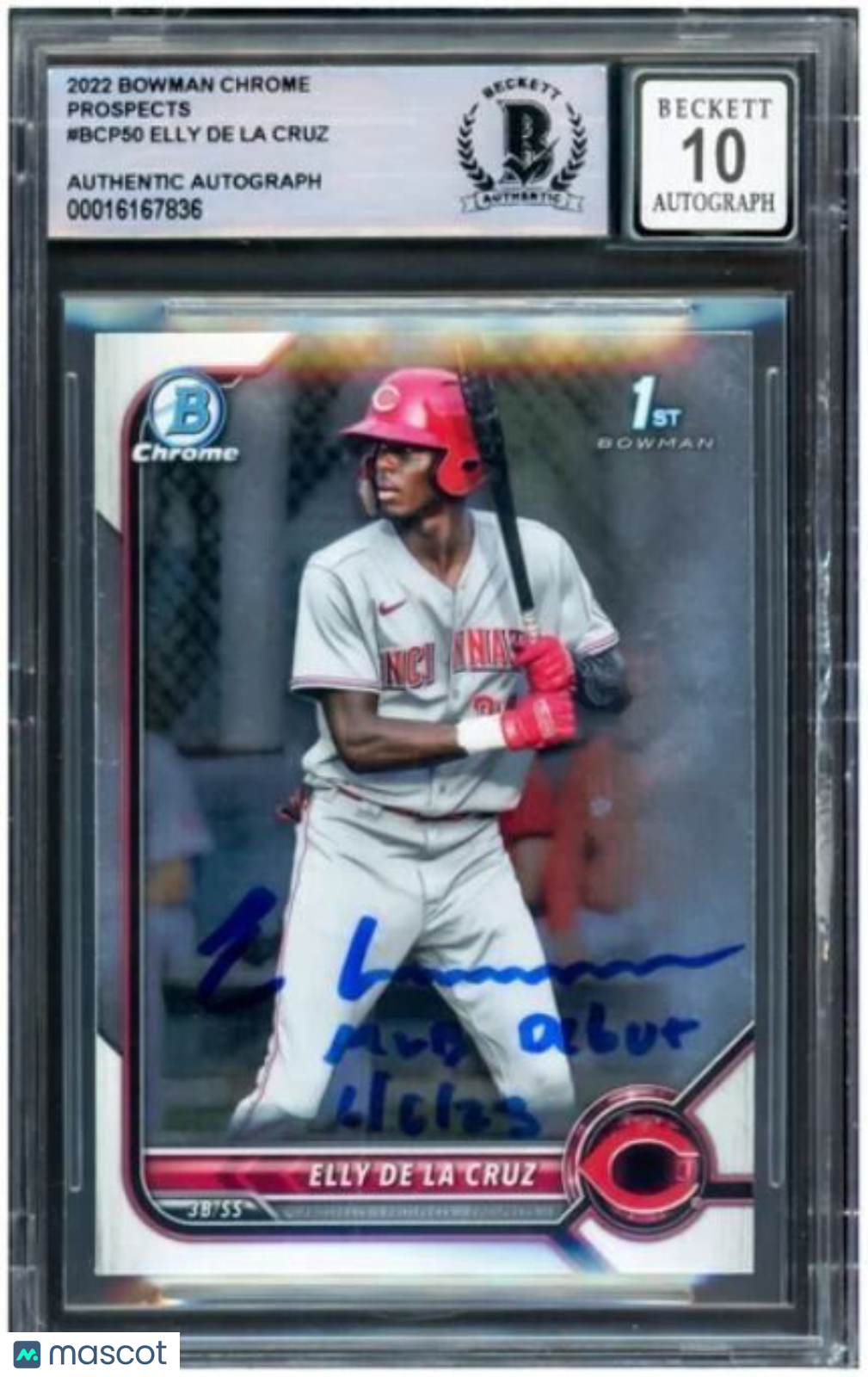 Elly De La Cruz Autographed 2022 Bowman Chrome Rookie Card #BCP50 Auto Grade 10