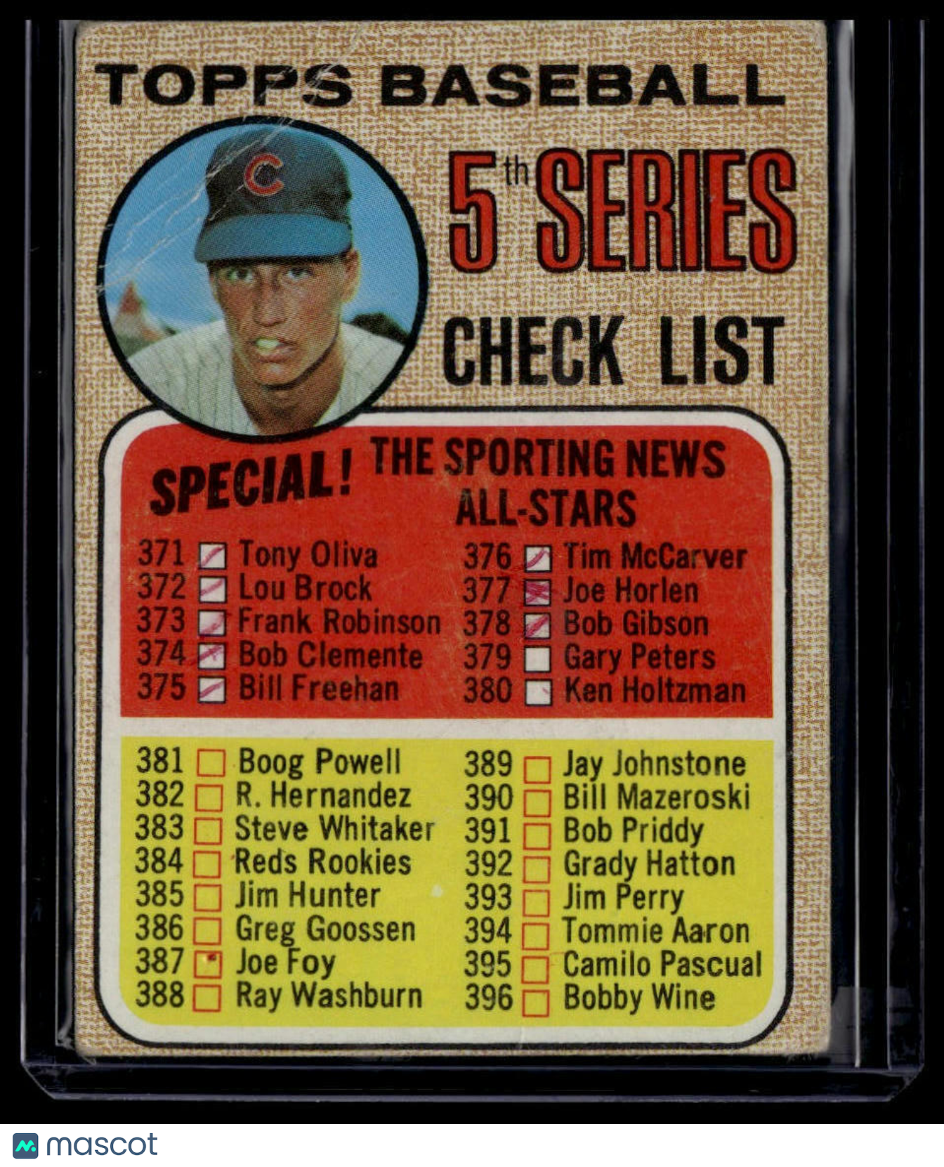 1968 Topps #356b 5th Series Checklist 371-457 (Ken Holtzman) None