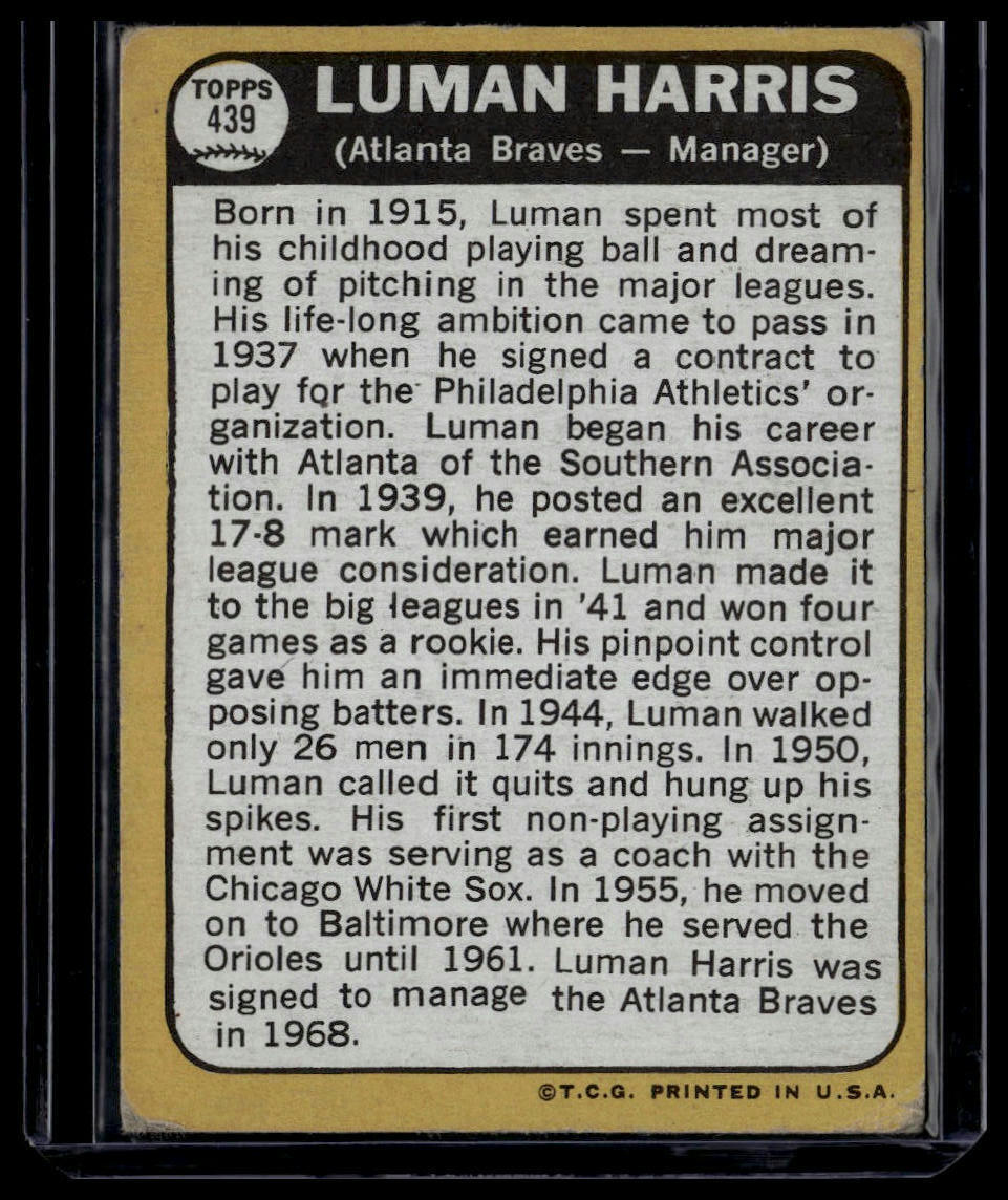 1968 Topps #439 Lum Harris None