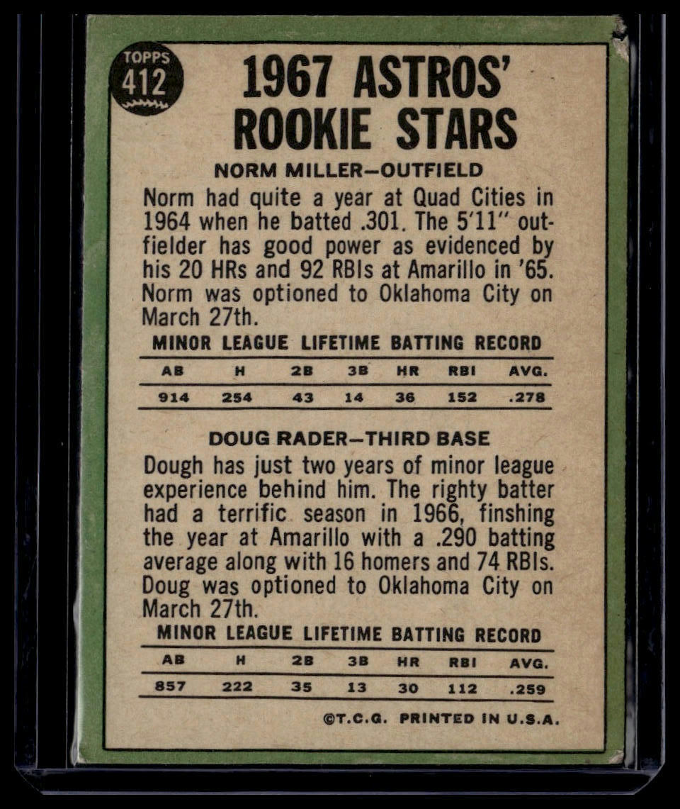 1967 Topps #412 Astros 1967 Rookie Stars (Norm Miller / Doug Rader) None