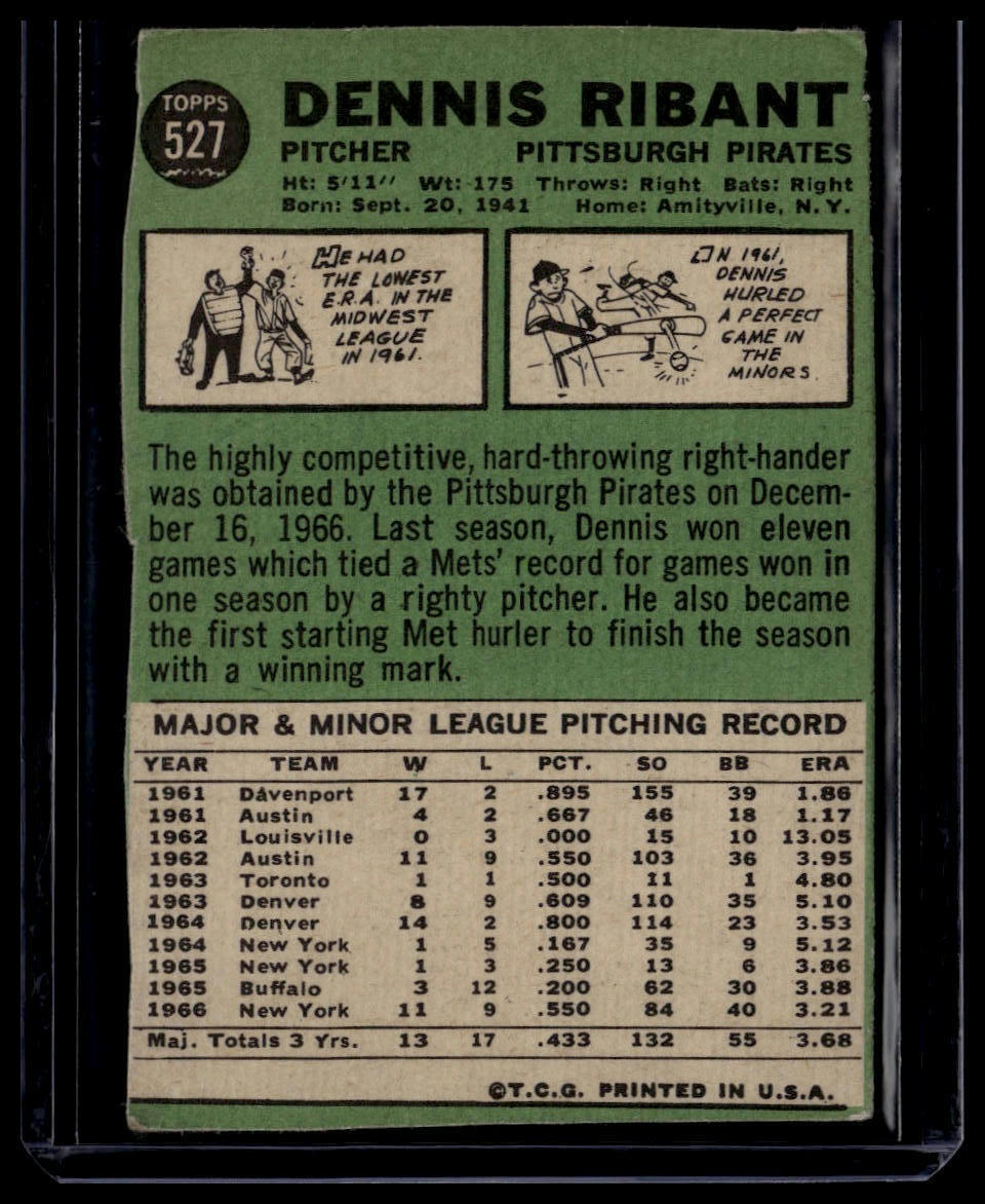 1967 Topps #527 Dennis Ribant None