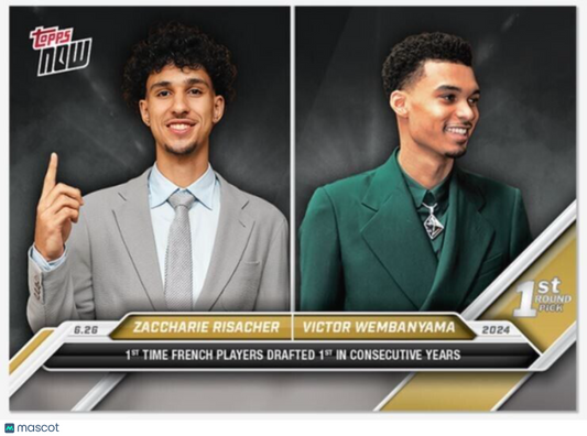 2024 Topps Now NBA Card #D-RW Zaccharie Risacher Hawks Victor Wembanyama Spurs