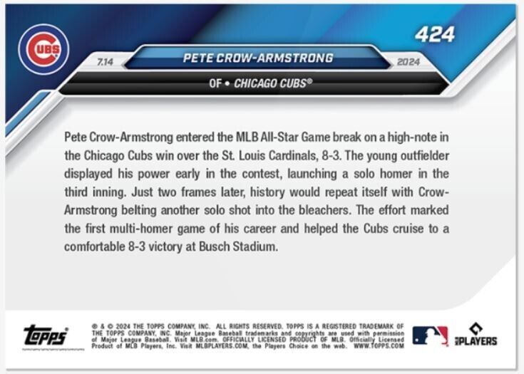 Pete Crow-Armstrong RC Chicago Cubs 2024 Topps Now #424