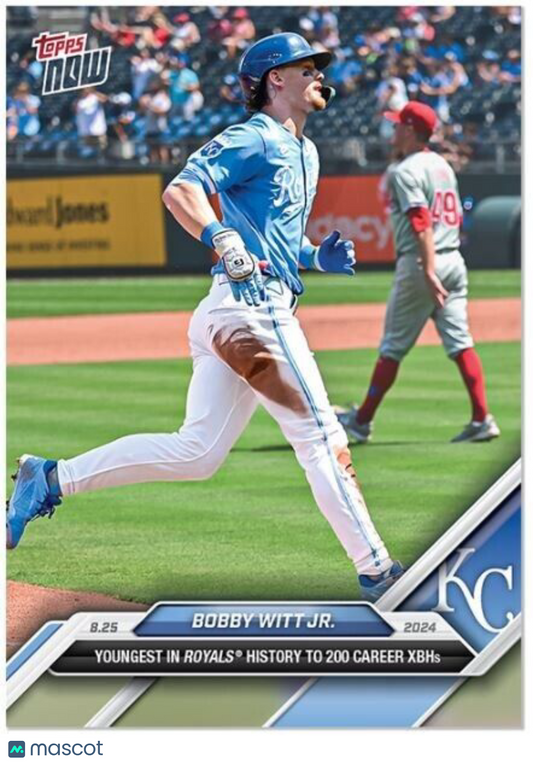 Bobby Witt JR 200 XBH 2024 MLB Topps NOW Card #596 KC Royals