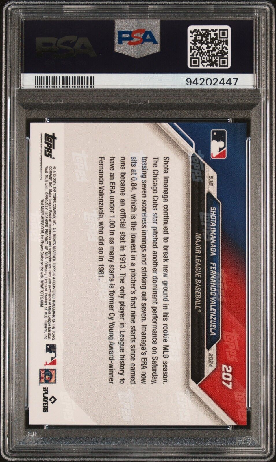 Shota Imanaga/Fernando Valenzuela 2024 Topps Now Card #207 Cubs Dodgers PSA 10