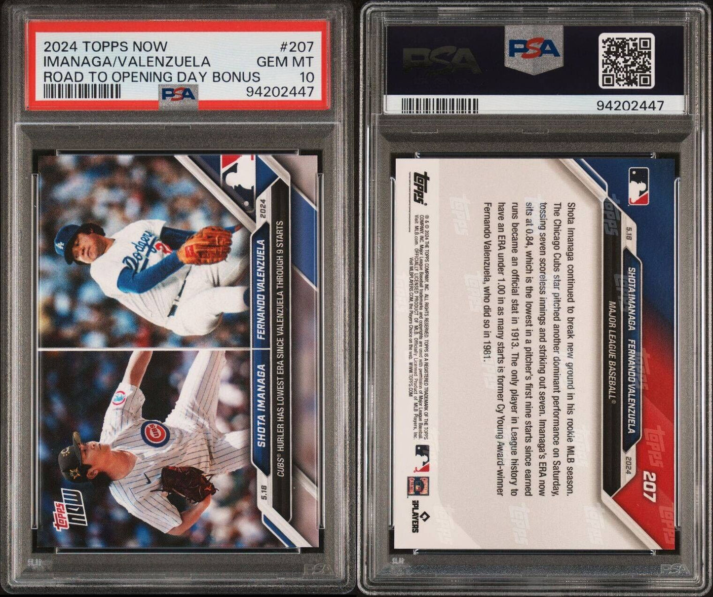 Shota Imanaga/Fernando Valenzuela 2024 Topps Now Card #207 Cubs Dodgers PSA 10