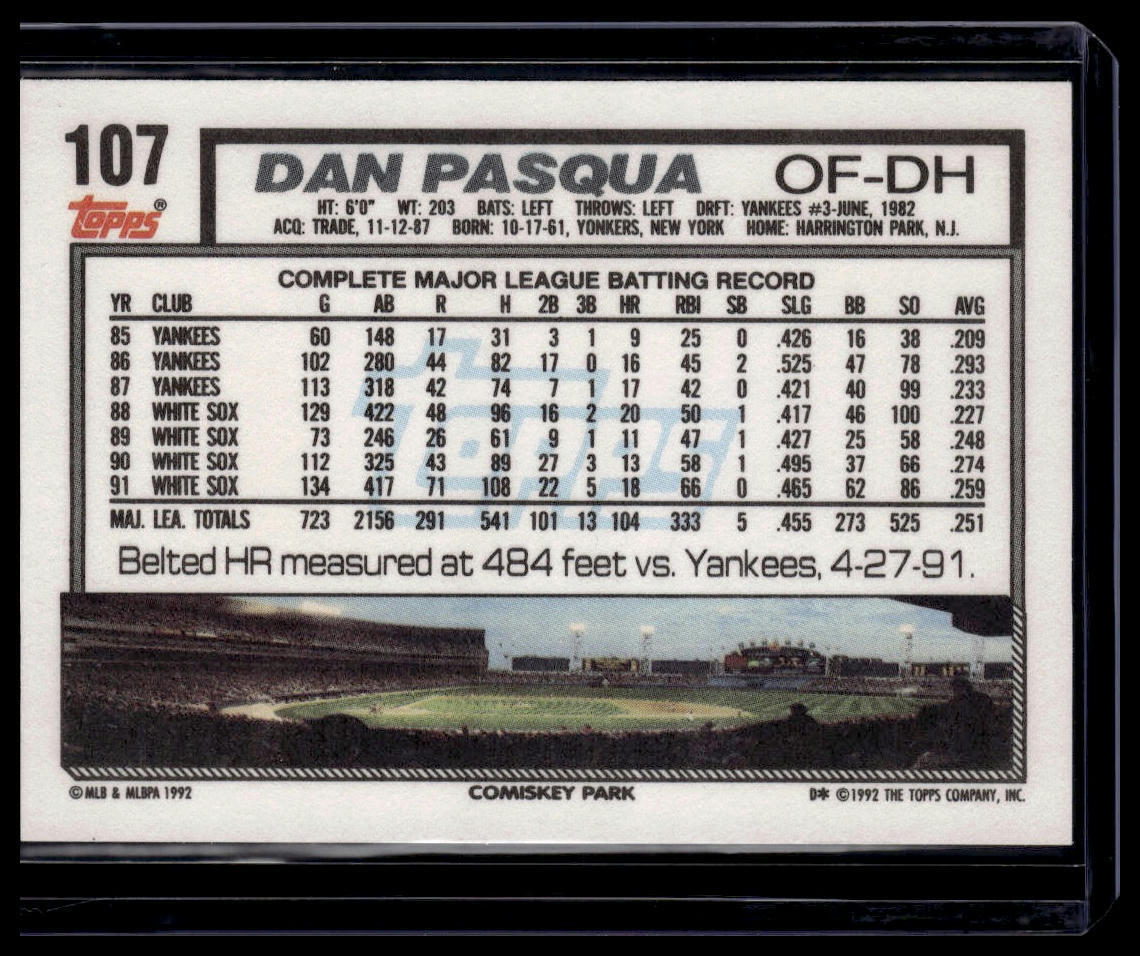 1992 Topps #107 Dan Pasqua