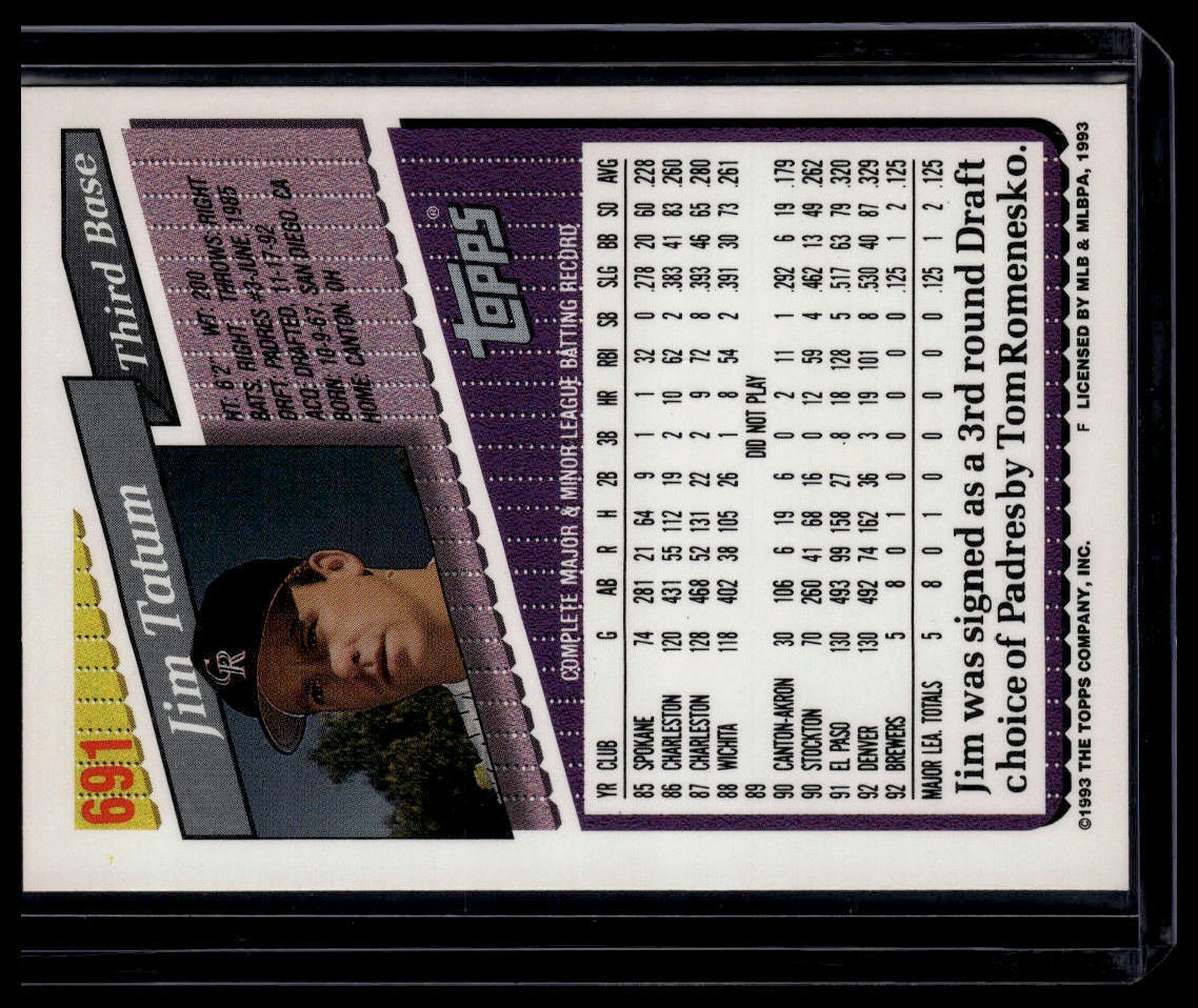 1993 Topps #691 Jim Tatum Inaugural Marlins