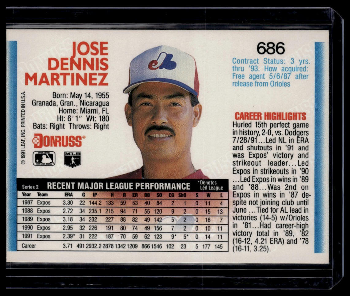 1992 Donruss #686b Dennis Martinez