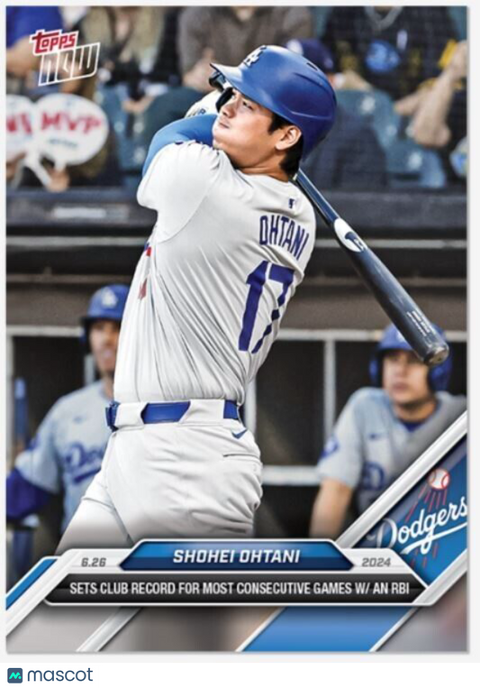 Shohei Ohtani 2024 Topps Now Card #351 Sets Los Angeles Dodgers Record for RBI's