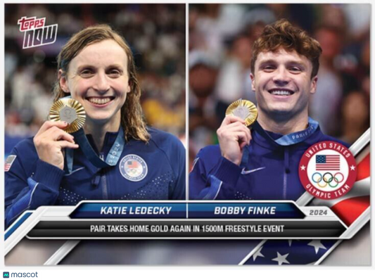 Katie Ledecky/Bobby Finke - 2024 Olympic Games TOPPS NOW Card #15 Team USA GOLD