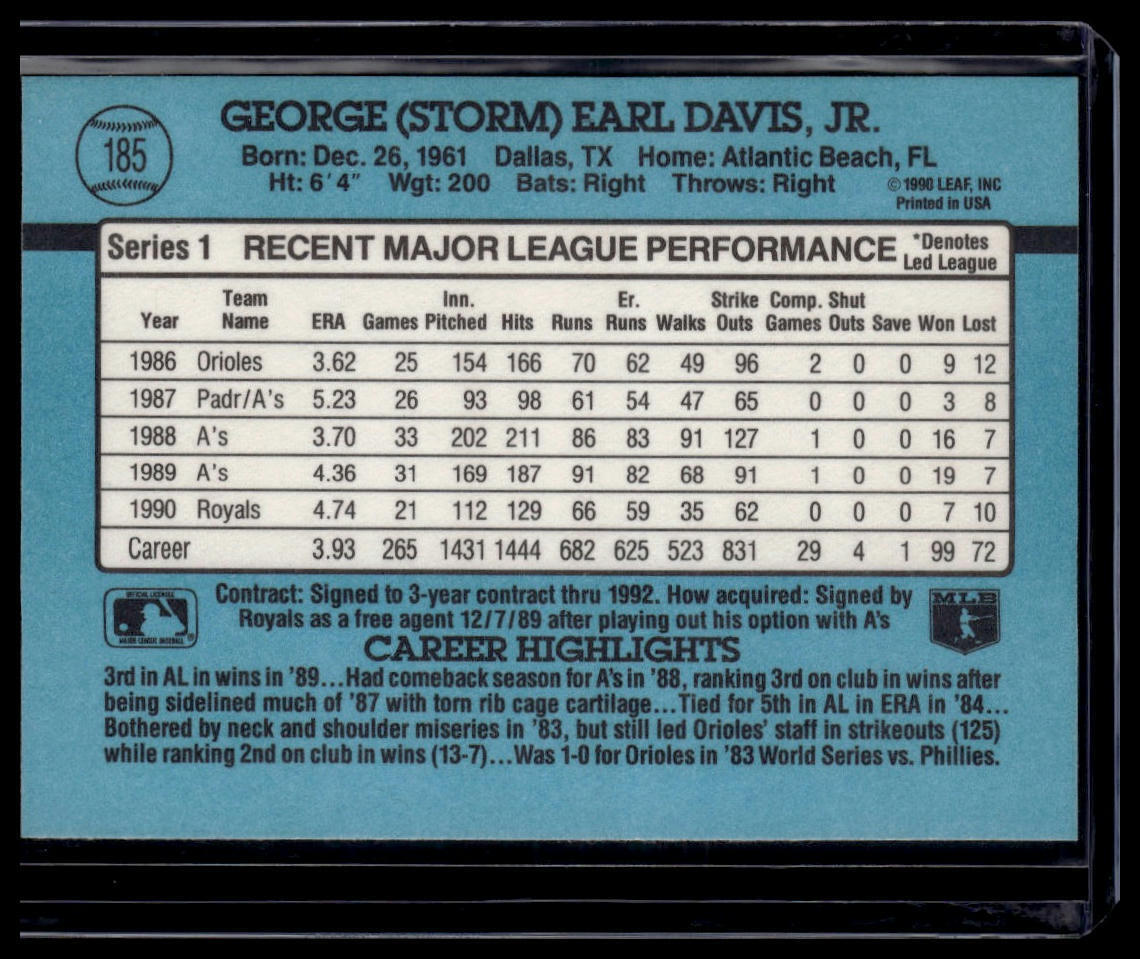 1991 Donruss #185c Storm Davis