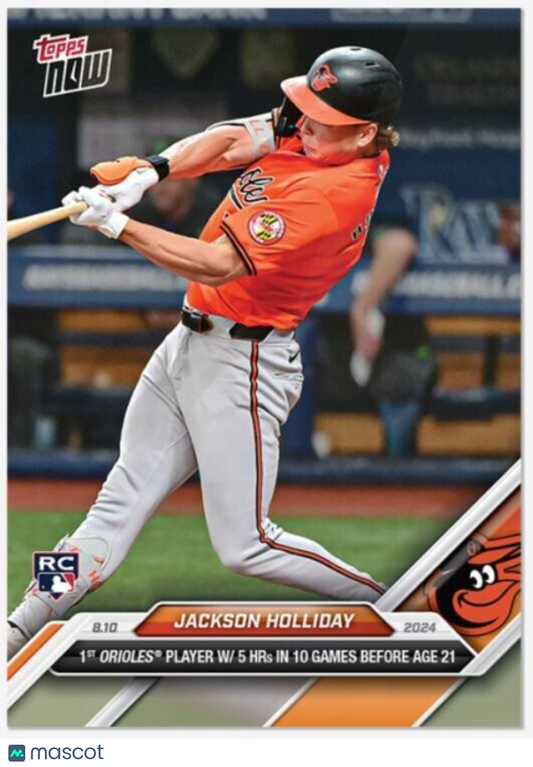 Jackson Holliday "5 HRs in 10 Games" - 2024 MLB TOPPS NOW® Card #541 RC