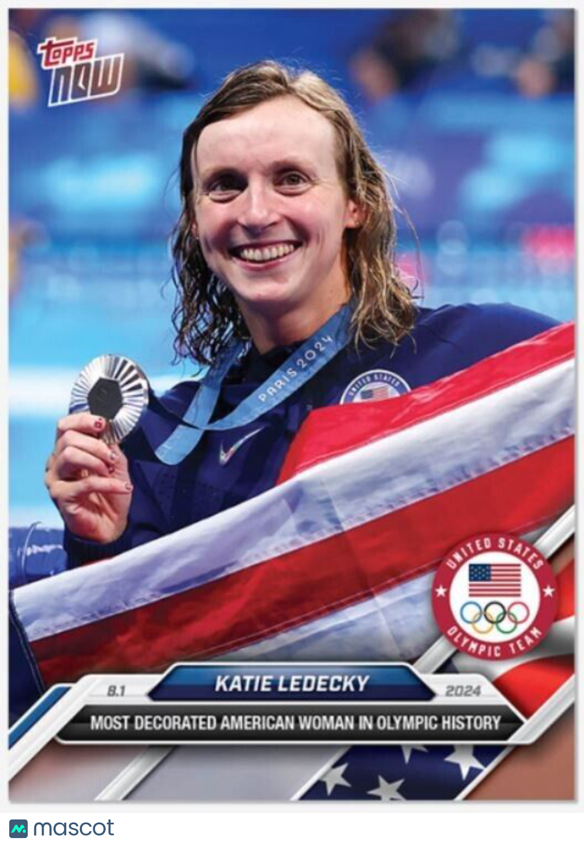 Katie Ledecky Team USA 2024 Topps Now Olympic Games Card #11