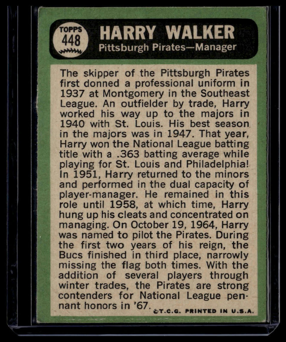 1967 Topps #448 Harry Walker None