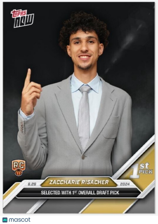 Zaccharie Risacher 2024 Topps Now NBA #D-1 Draft Night Rookie Card Atlanta Hawks