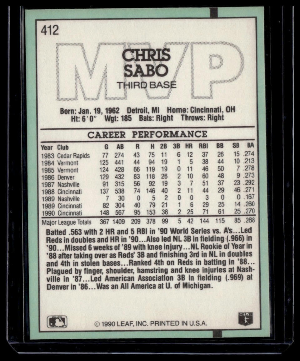 1991 Donruss #412b Chris Sabo