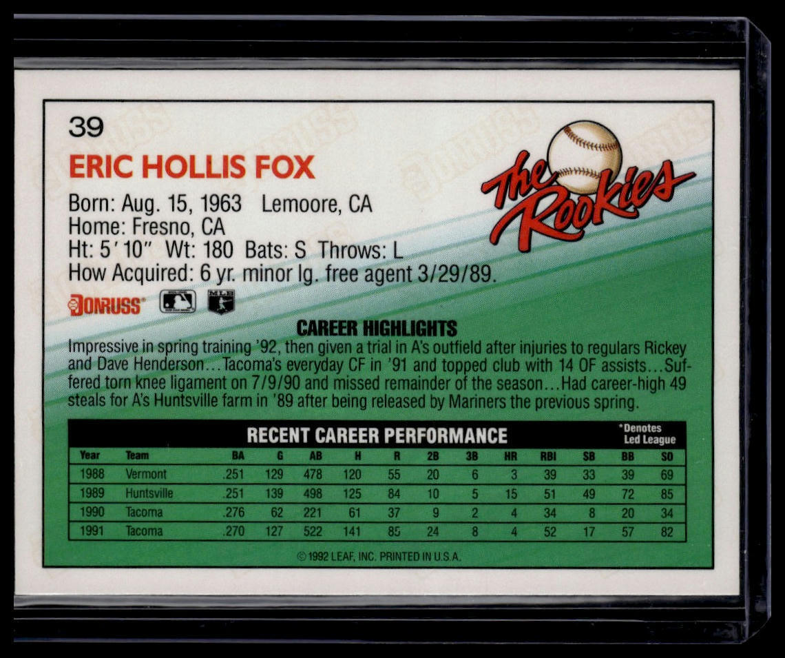 1992 Donruss The Rookies #39 Eric Fox