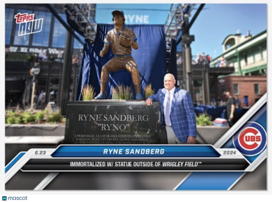 Ryne Sandberg 2024 MLB Topps Now Card #338 Chicago Cubs Statue Debut