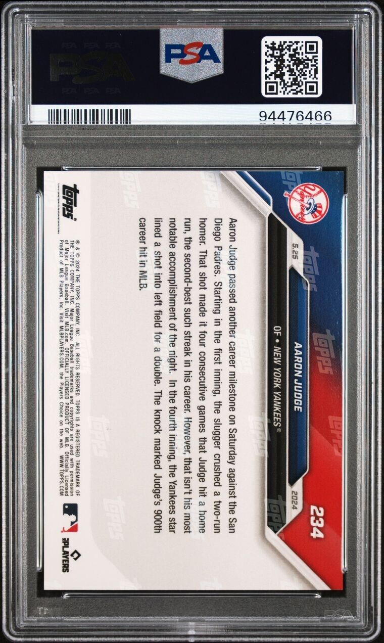 2024 Aaron Judge Topps Now #234 PSA 10 GEM MINT 900 Career Hits POP 13