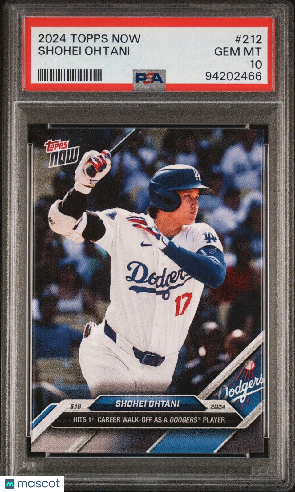 2024 Topps Now Card #212 Shohei Ohtani - Dodgers 1st Career Walk-Off HR PSA 10