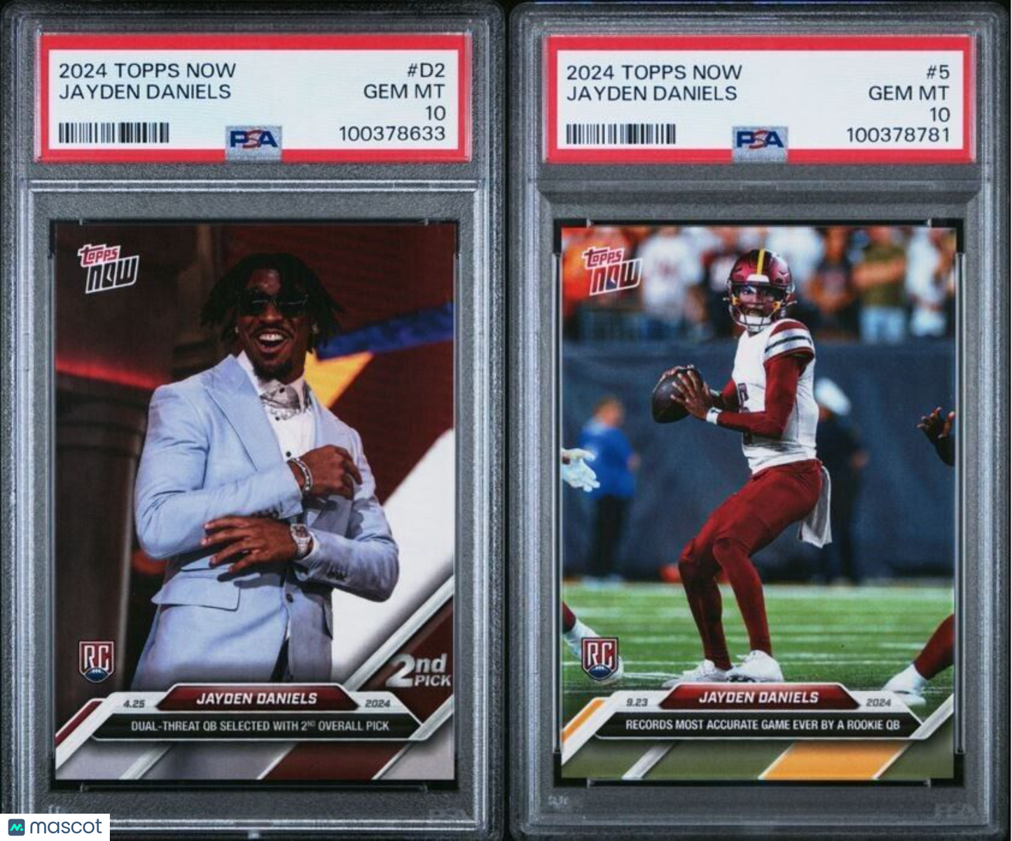 Set of 2 Jayden Daniels 2024 Topps #D2 Draft & #5 Most Accurate GM PSA GEM MT 10